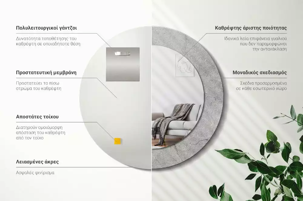 Oglindă cu decor rotundă Ciment gri