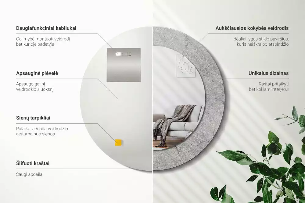 Oglindă cu decor rotundă Ciment gri