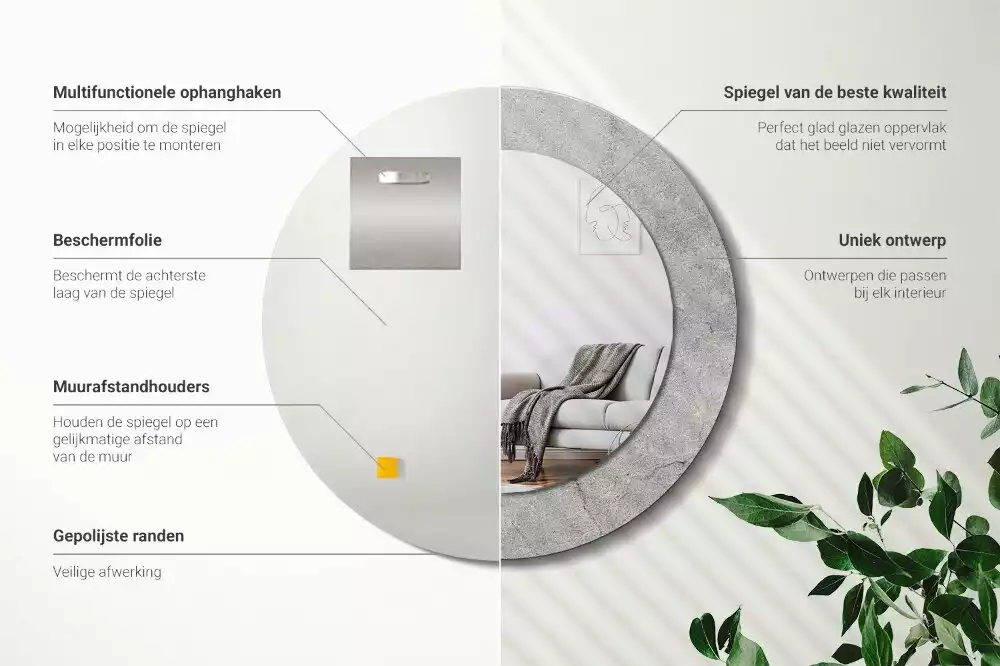 Oglindă cu decor rotundă Ciment gri