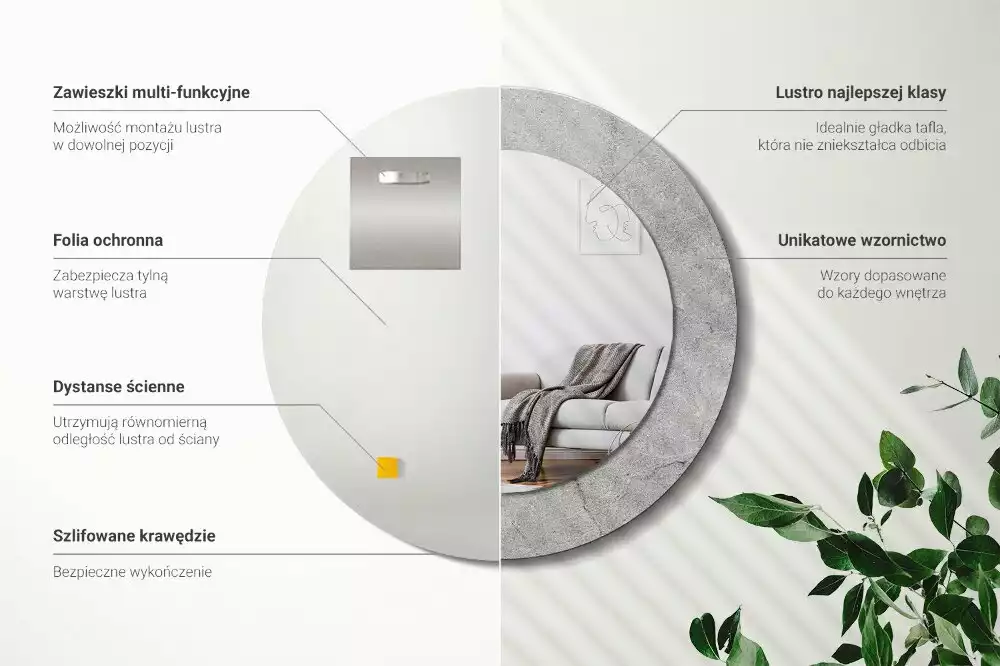 Oglindă cu decor rotundă Ciment gri