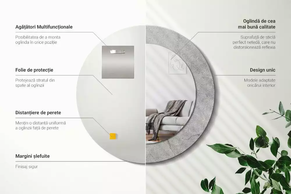 Oglindă cu decor rotundă Ciment gri