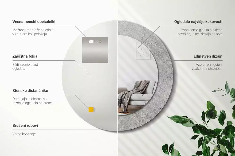 Oglindă cu decor rotundă Ciment gri
