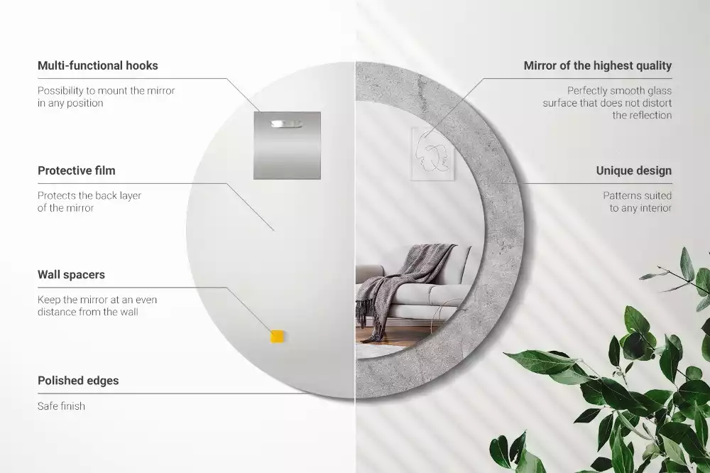 Oglindă cu decor rotundă Ciment gri