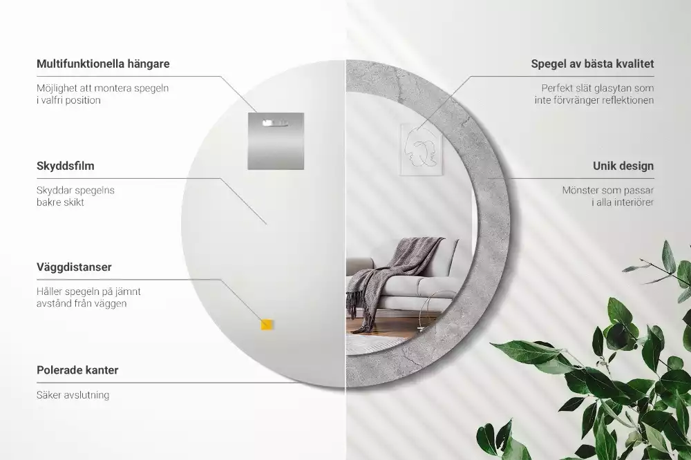 Oglindă cu decor rotundă Ciment gri