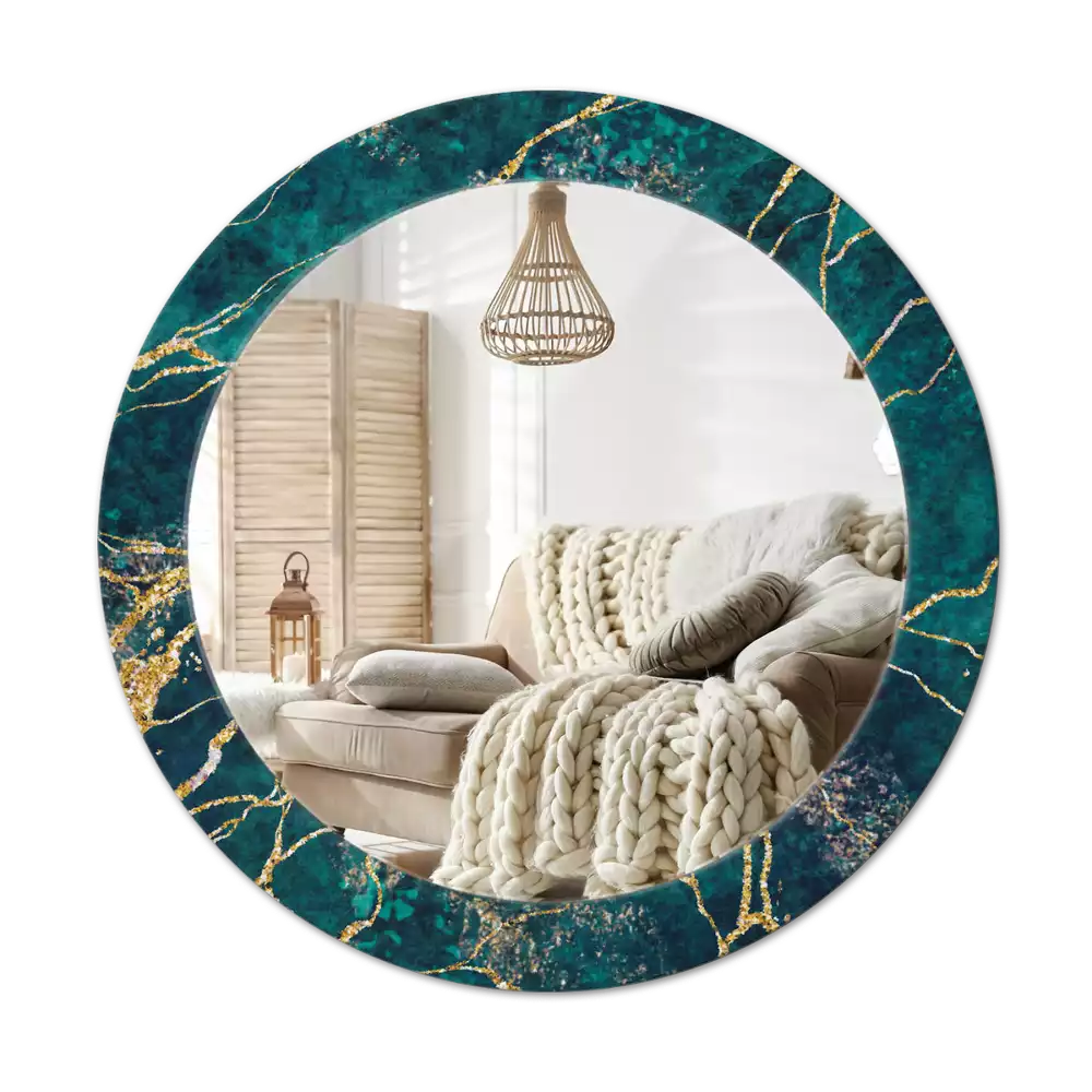 Oglindă rotundă imprimată Marmură verde