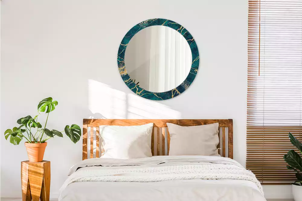 Oglindă rotundă imprimată Marmură verde