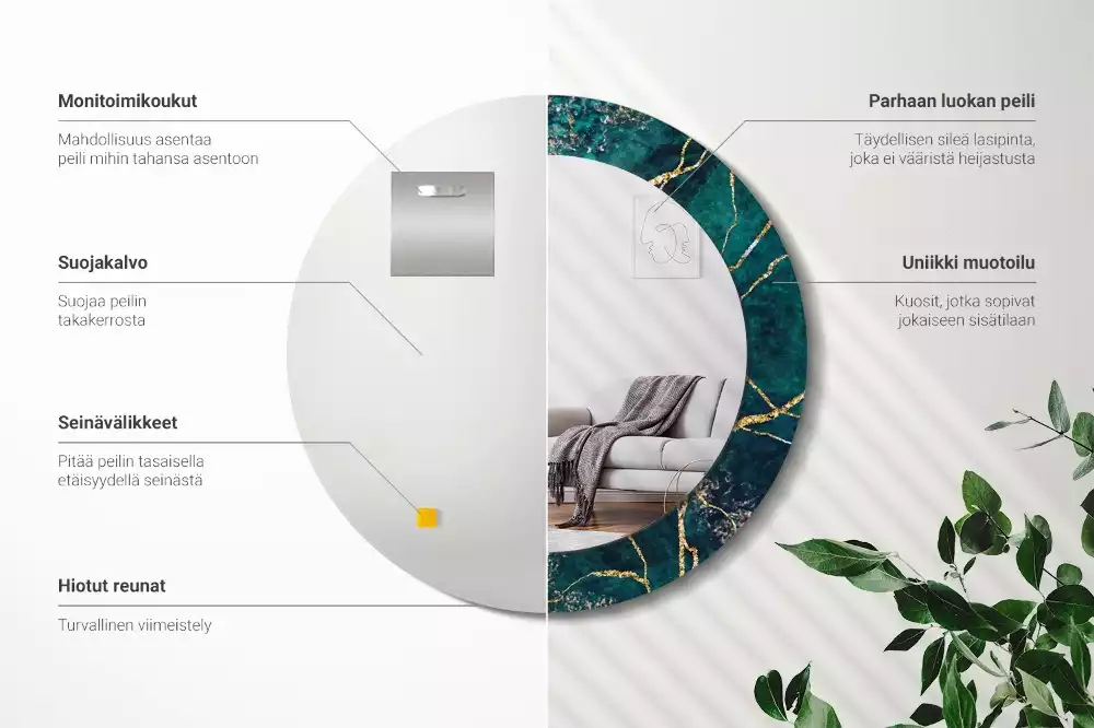 Oglindă rotundă imprimată Marmură verde