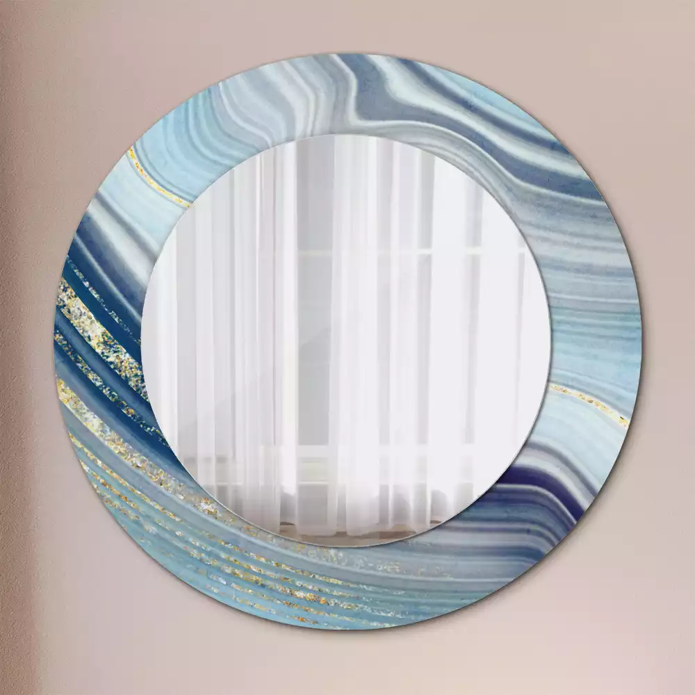 Oglindă cu decor rotundă Marmură albastră