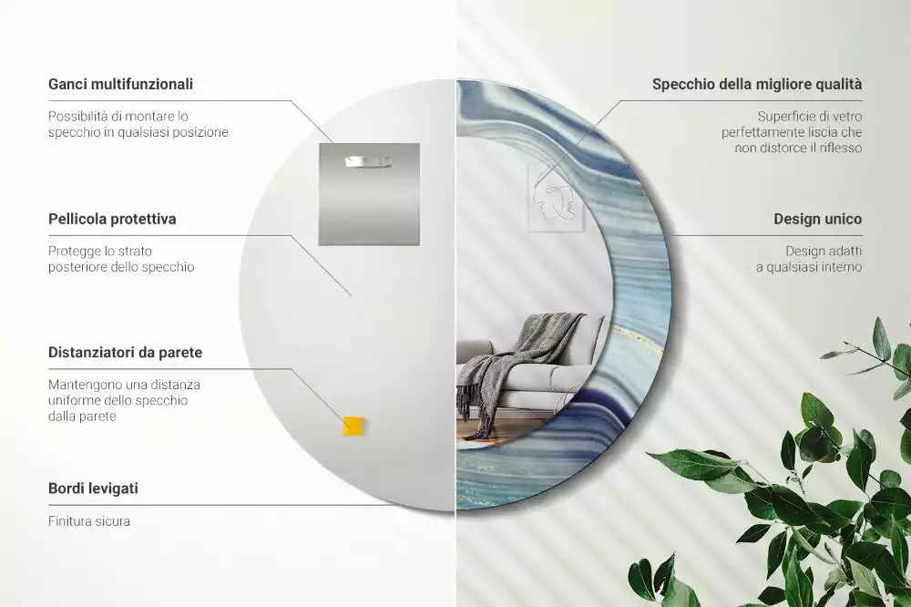 Oglindă cu decor rotundă Marmură albastră