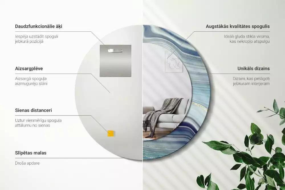 Oglindă cu decor rotundă Marmură albastră