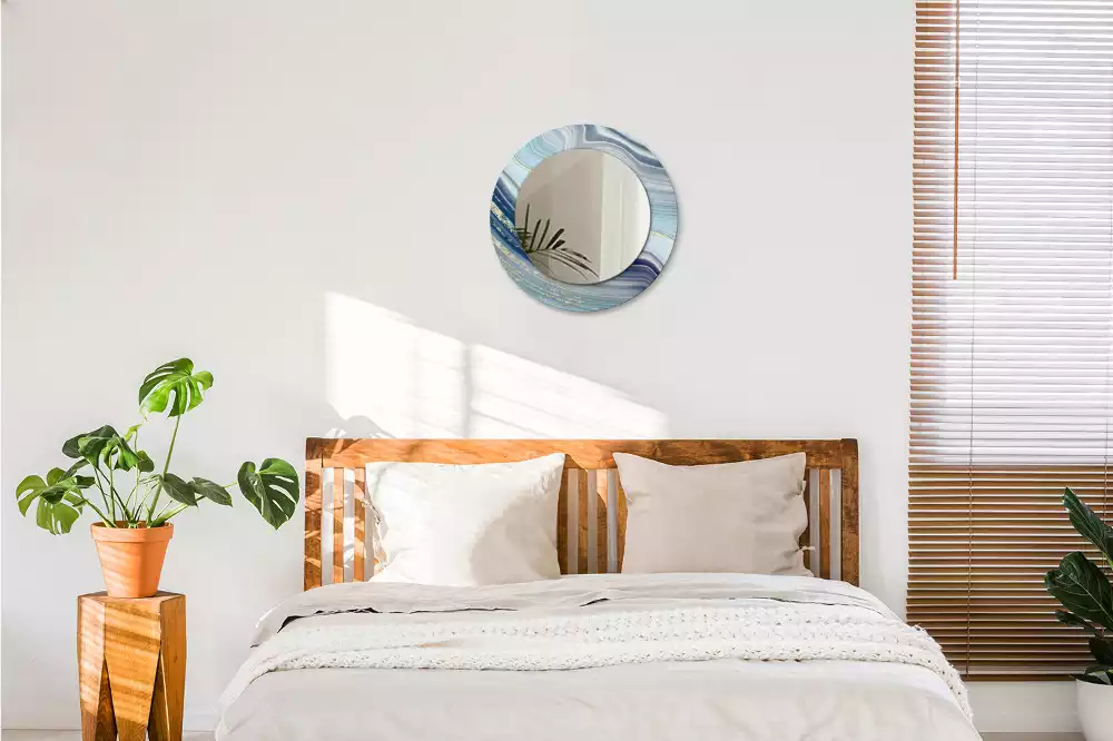 Oglindă cu decor rotundă Marmură albastră