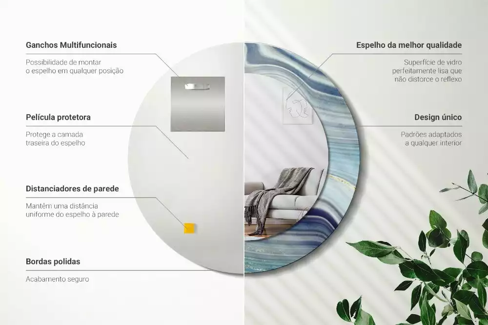 Oglindă cu decor rotundă Marmură albastră