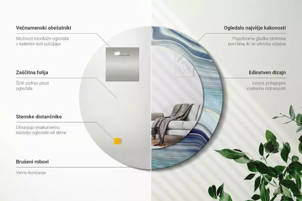 Oglindă cu decor rotundă Marmură albastră