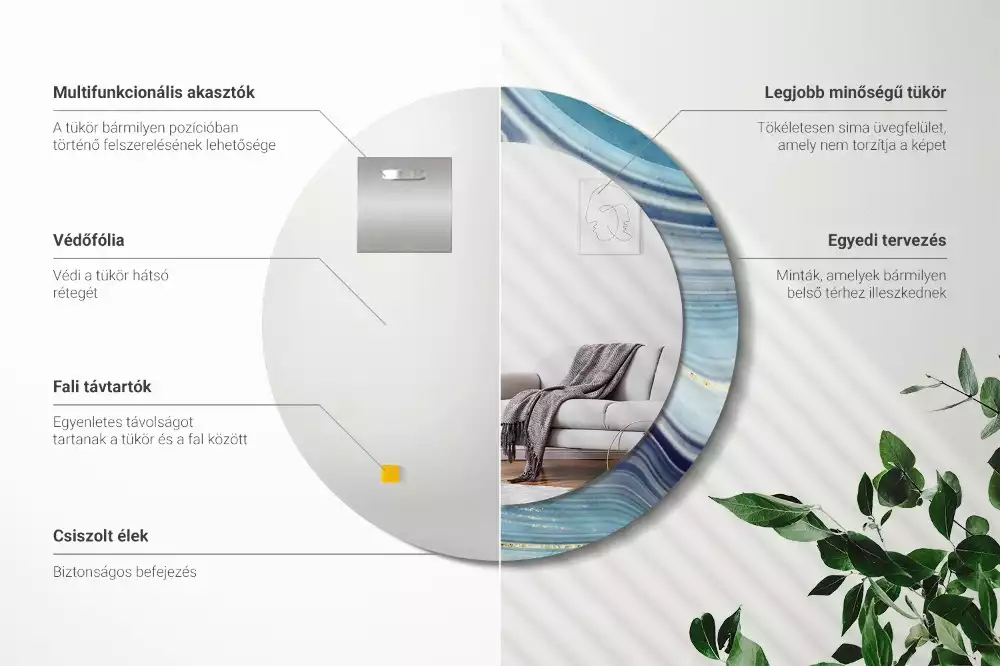 Oglindă cu decor rotundă Marmură albastră