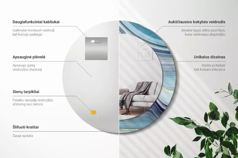 Oglindă cu decor rotundă Marmură albastră