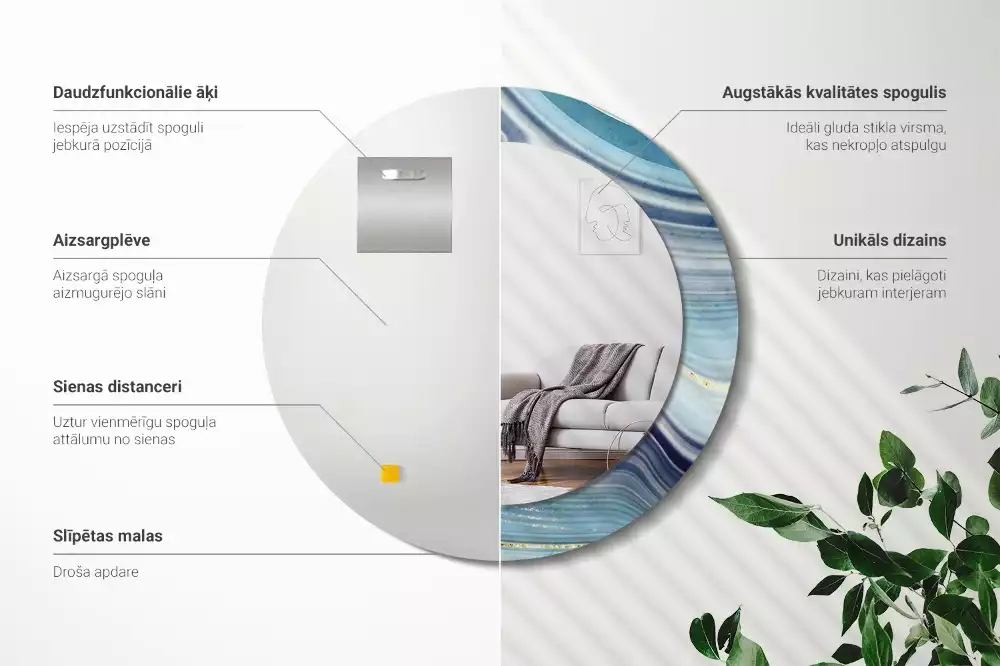 Oglindă cu decor rotundă Marmură albastră