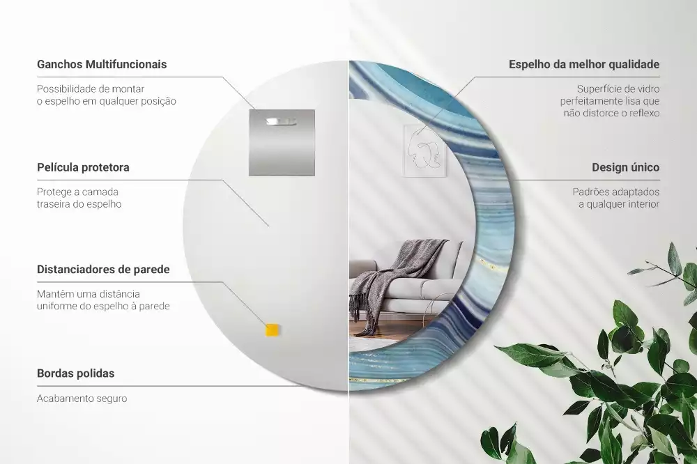 Oglindă cu decor rotundă Marmură albastră