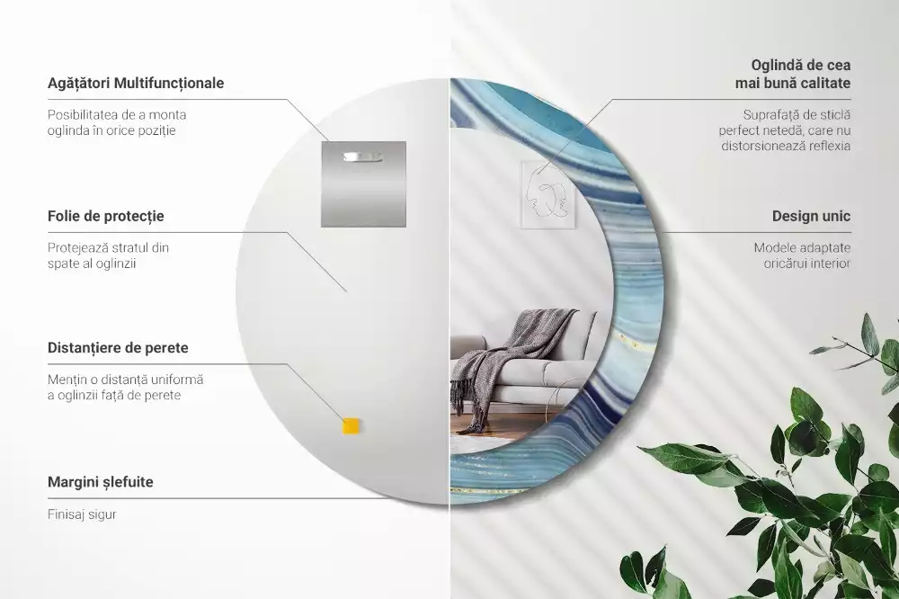 Oglindă cu decor rotundă Marmură albastră