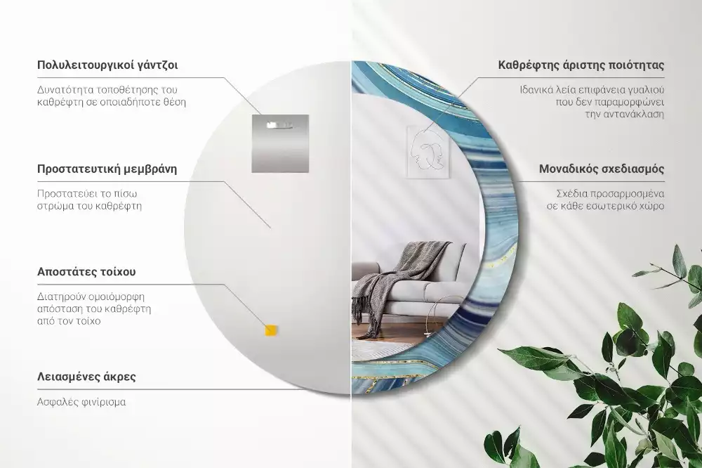 Oglindă cu decor rotundă Marmură albastră