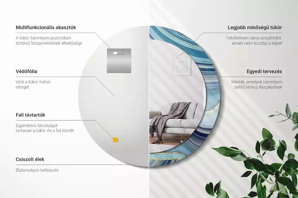 Oglindă cu decor rotundă Marmură albastră