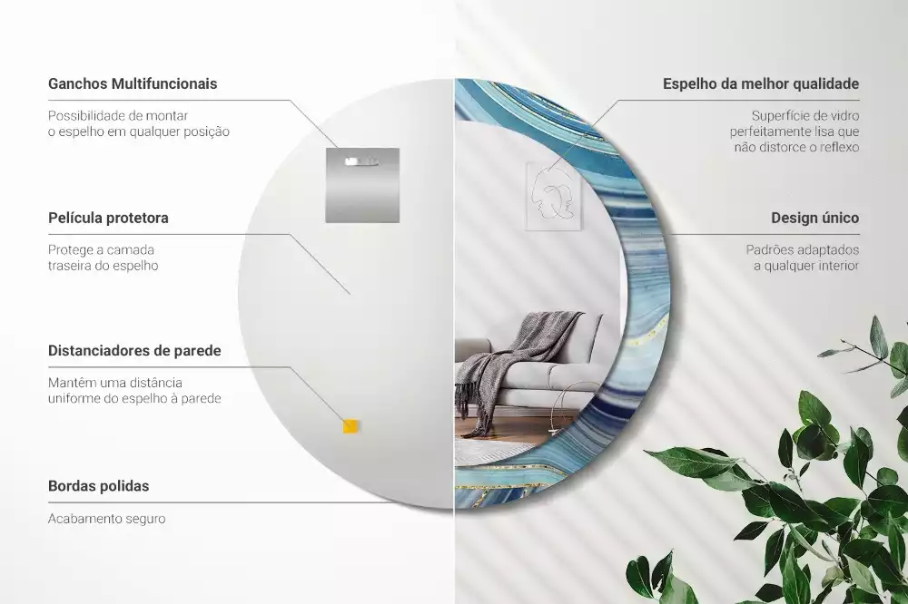 Oglindă cu decor rotundă Marmură albastră