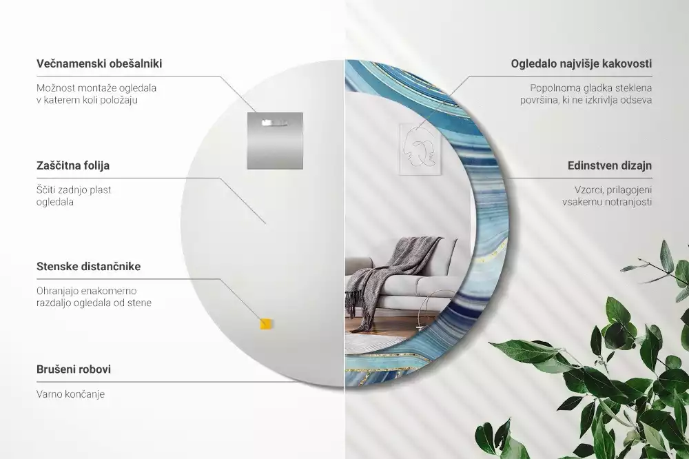 Oglindă cu decor rotundă Marmură albastră