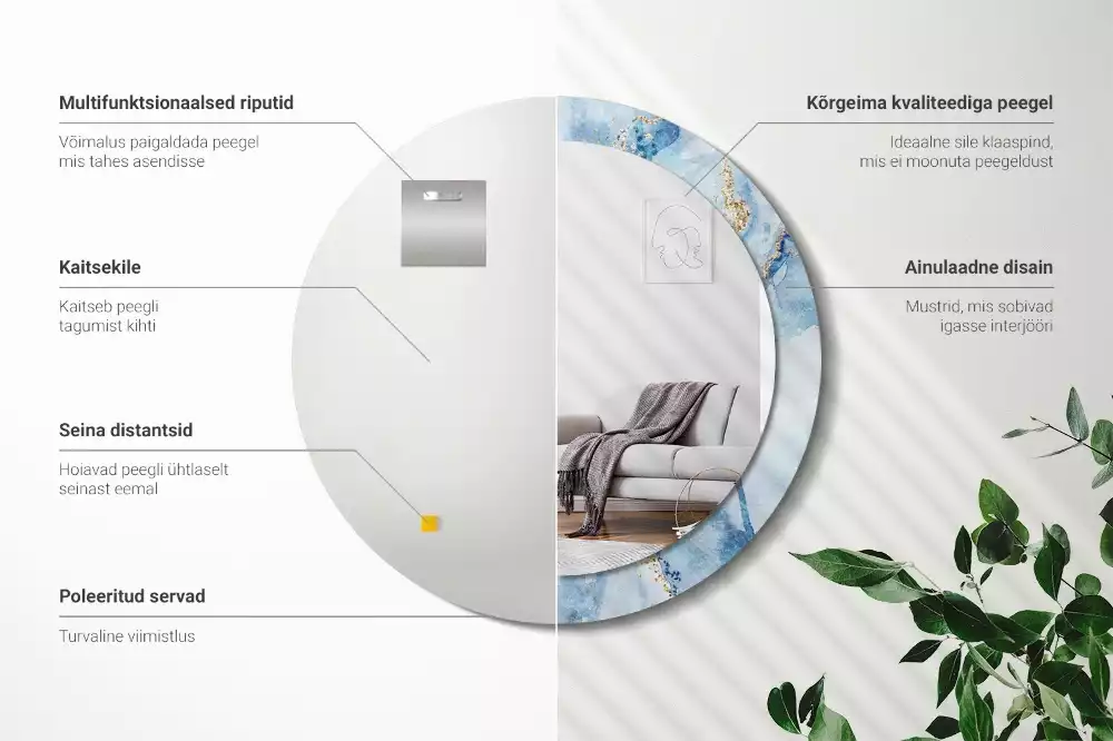 Oglindă rotundă imprimată Marmură bleu