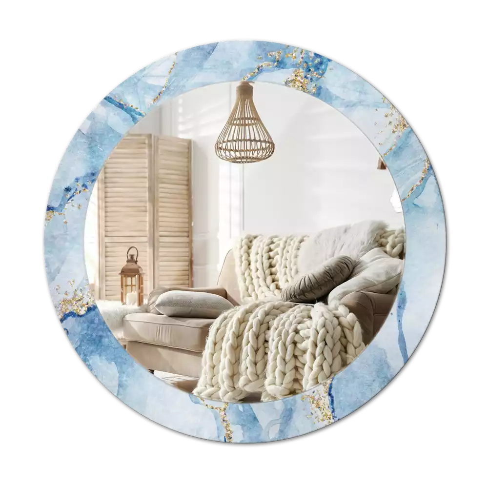 Oglindă rotundă imprimată Marmură bleu