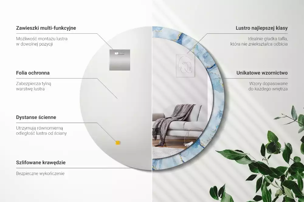 Oglindă rotundă imprimată Marmură bleu