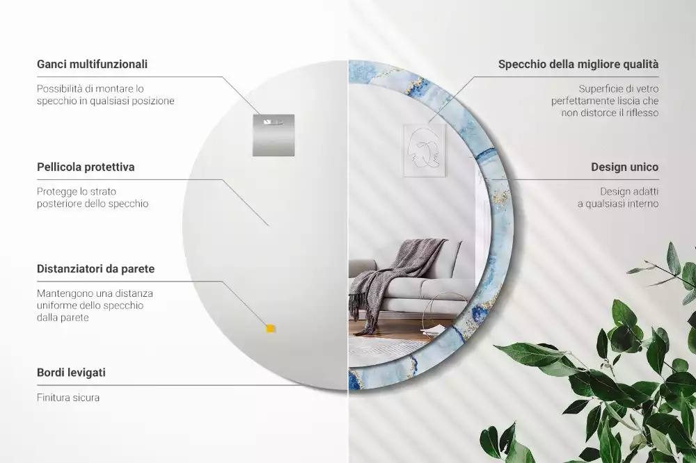 Oglindă rotundă imprimată Marmură bleu