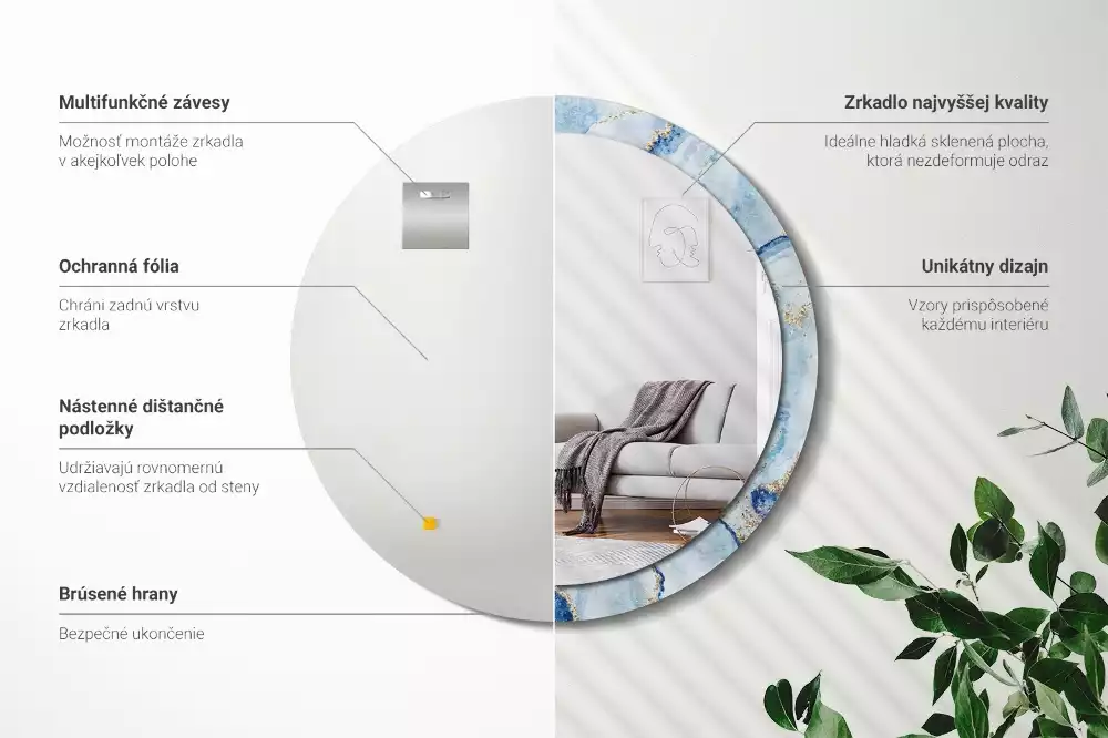 Oglindă rotundă imprimată Marmură bleu