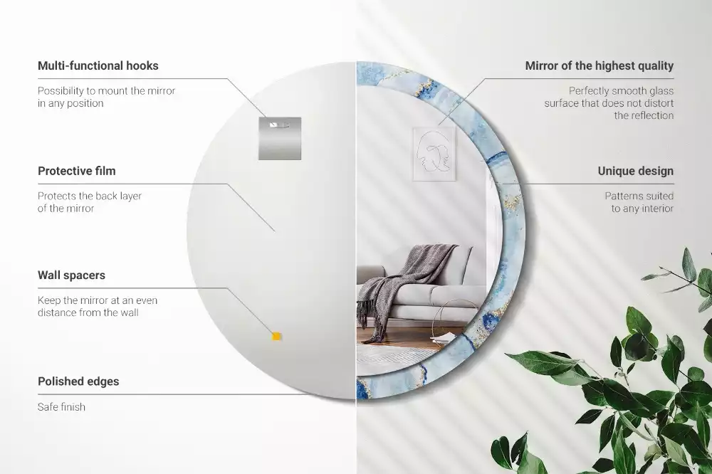 Oglindă rotundă imprimată Marmură bleu