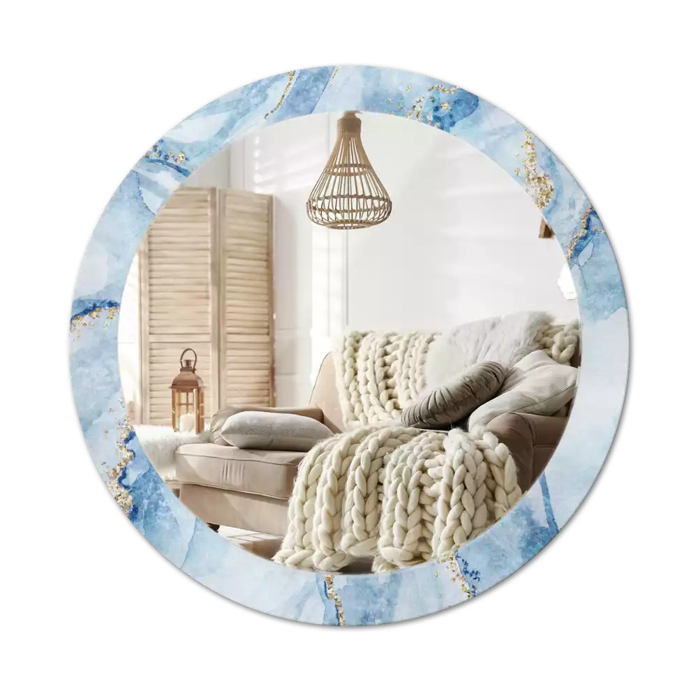 Oglindă rotundă imprimată Marmură bleu