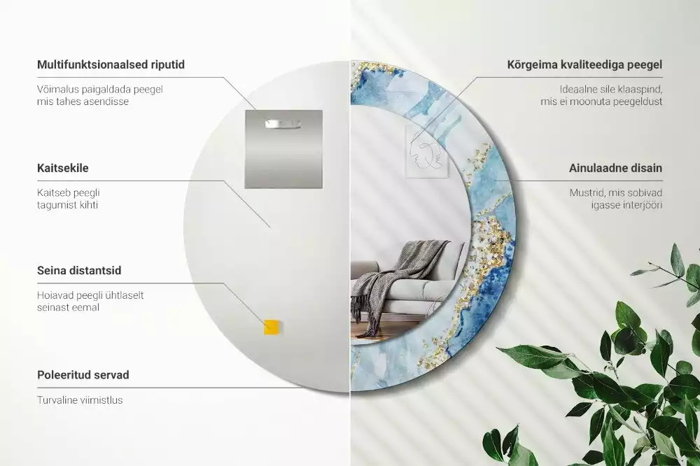 Oglindă rotundă imprimată Marmură bleu