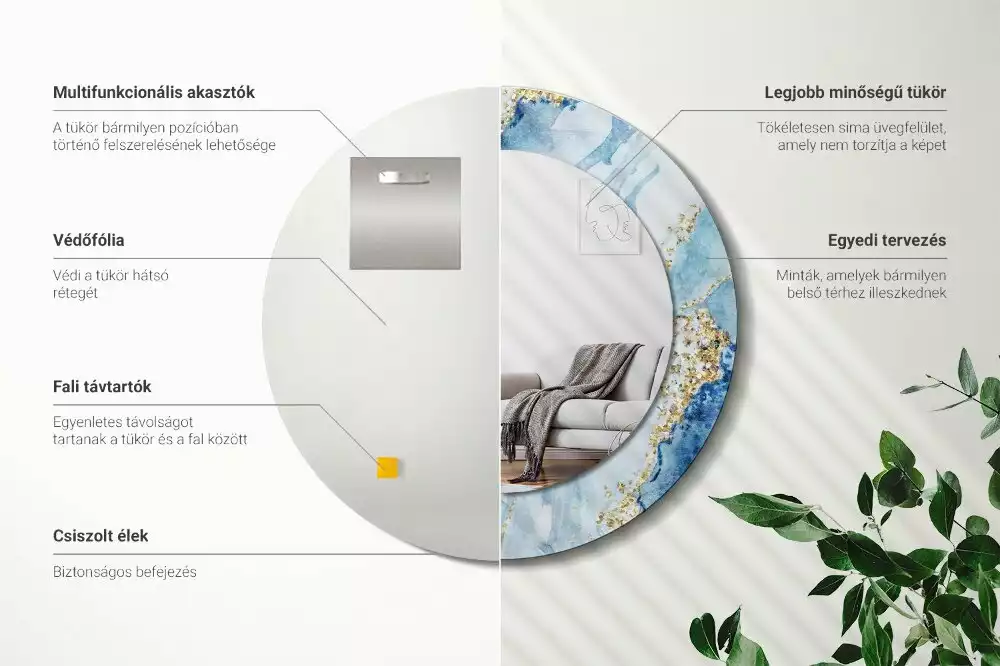 Oglindă rotundă imprimată Marmură bleu