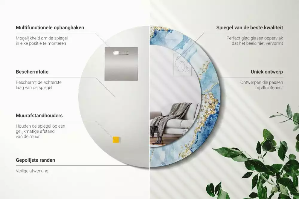 Oglindă rotundă imprimată Marmură bleu