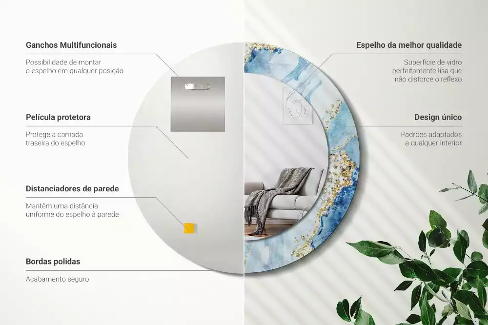 Oglindă rotundă imprimată Marmură bleu