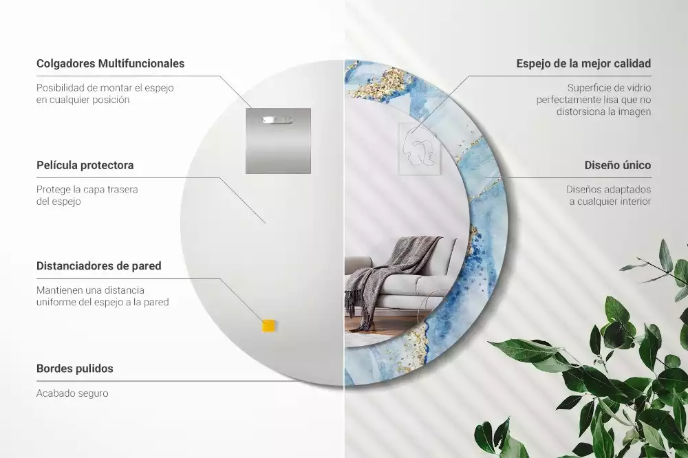 Oglindă rotundă imprimată Marmură bleu