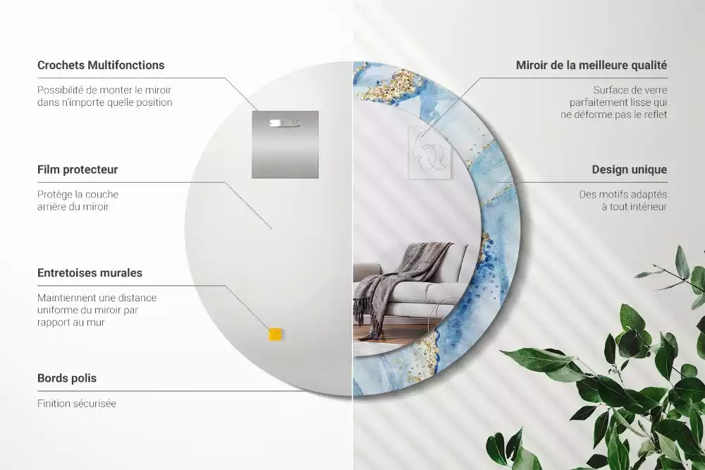 Oglindă rotundă imprimată Marmură bleu