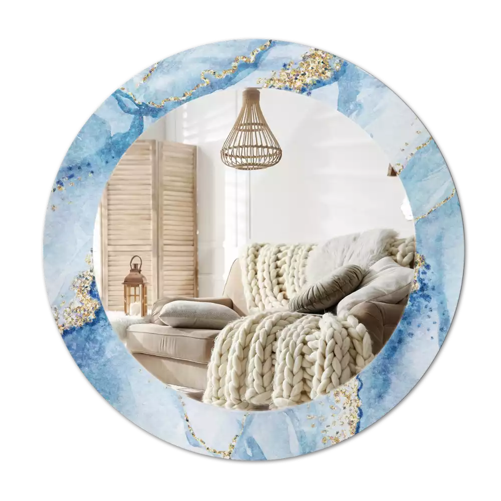 Oglindă rotundă imprimată Marmură bleu