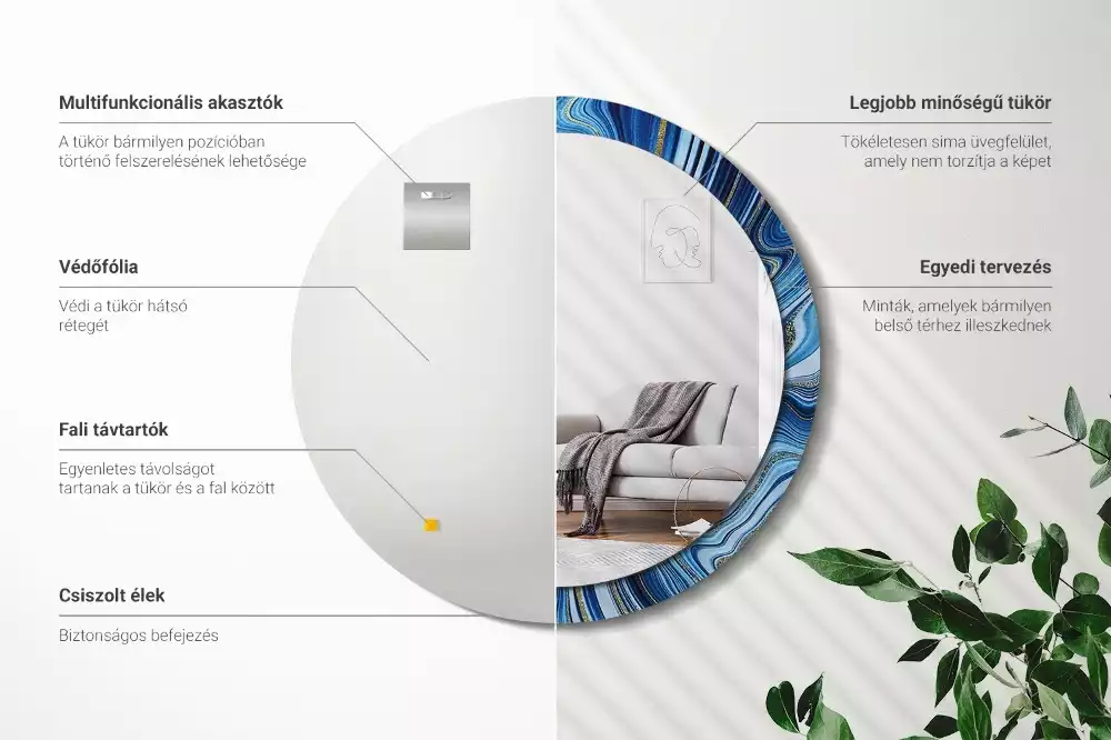 Oglindă rotundă ramă cu imprimeu Râu de marmură