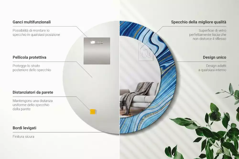 Oglindă rotundă ramă cu imprimeu Râu de marmură