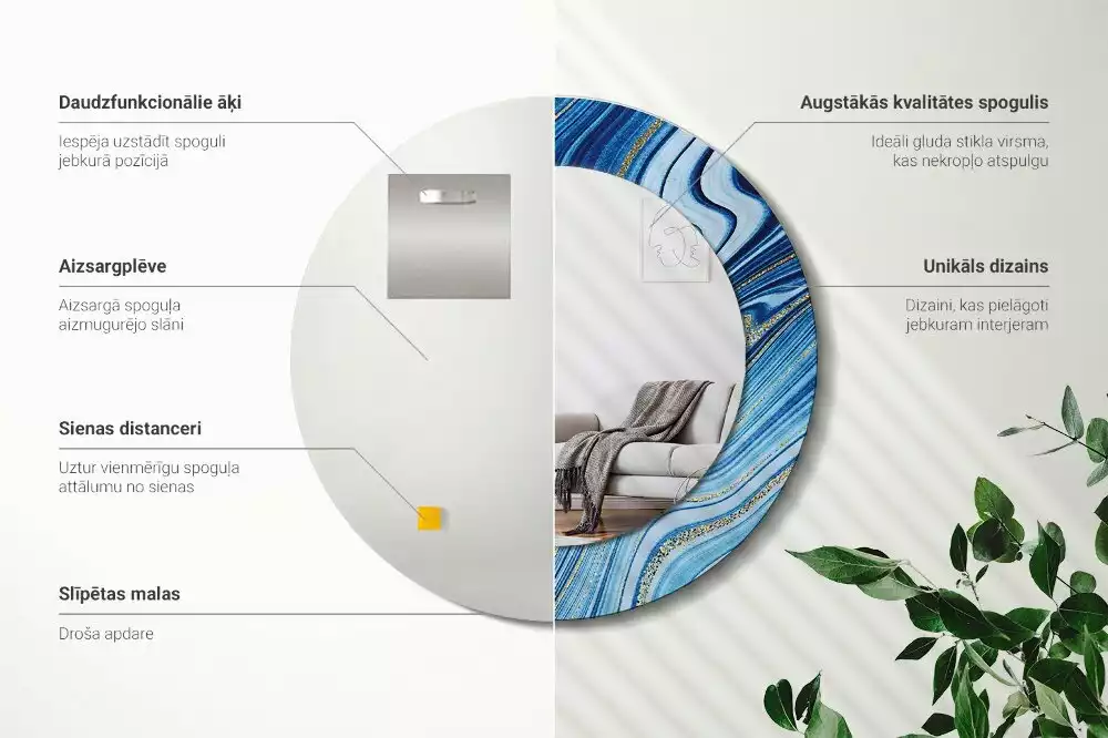 Oglindă rotundă ramă cu imprimeu Râu de marmură