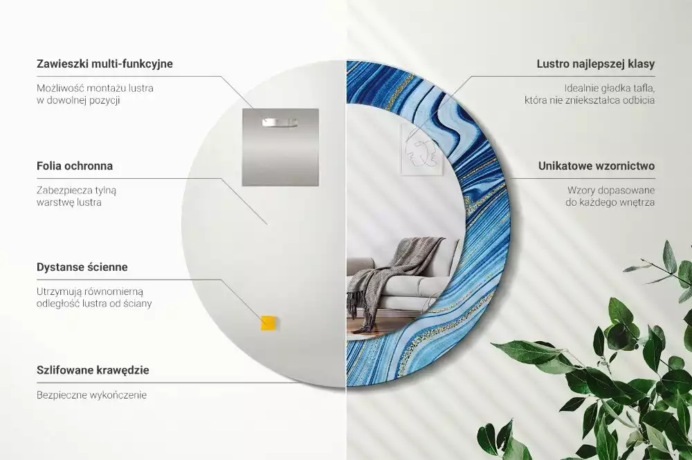 Oglindă rotundă ramă cu imprimeu Râu de marmură