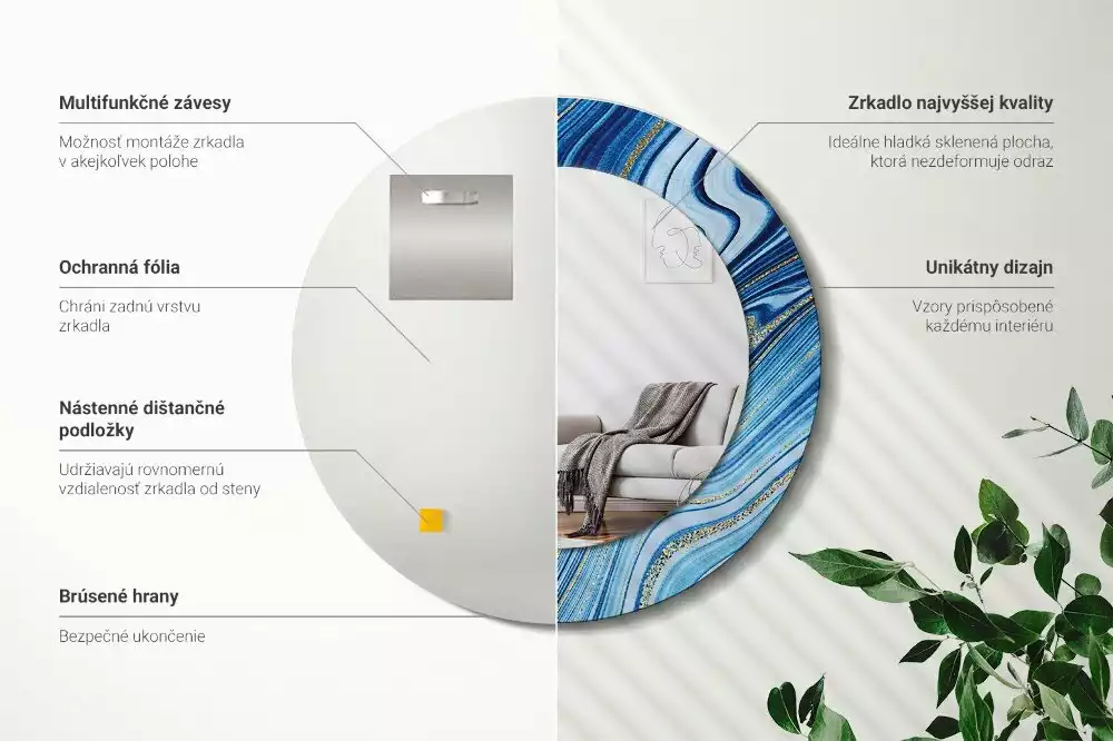 Oglindă rotundă ramă cu imprimeu Râu de marmură