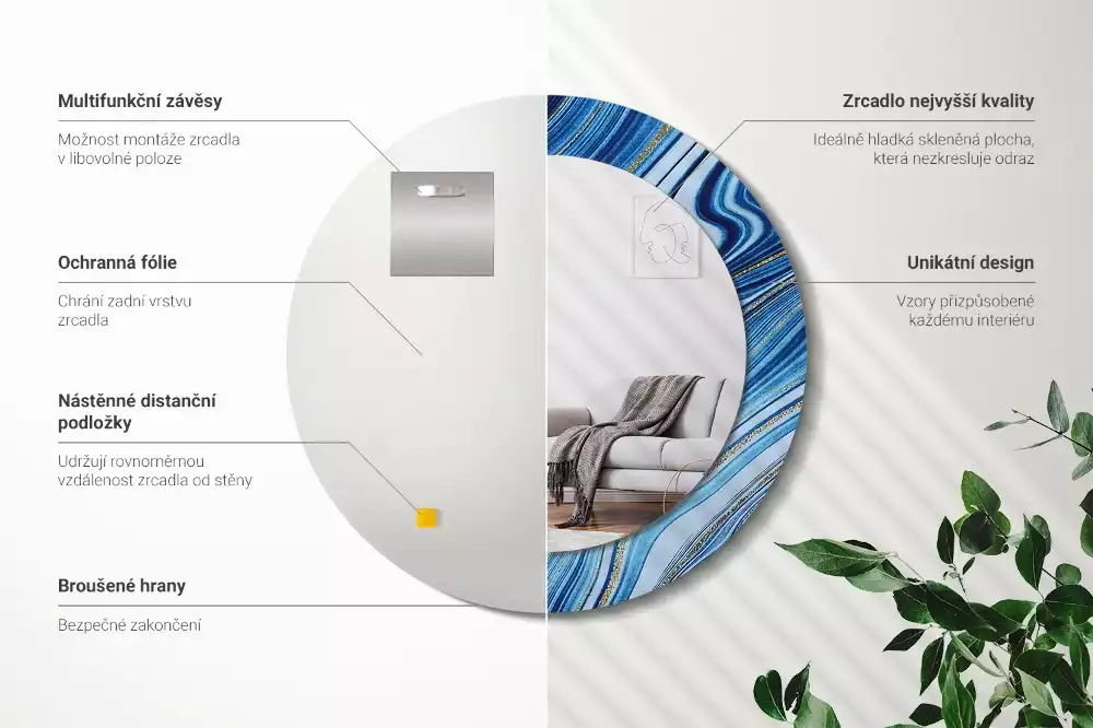 Oglindă rotundă ramă cu imprimeu Râu de marmură