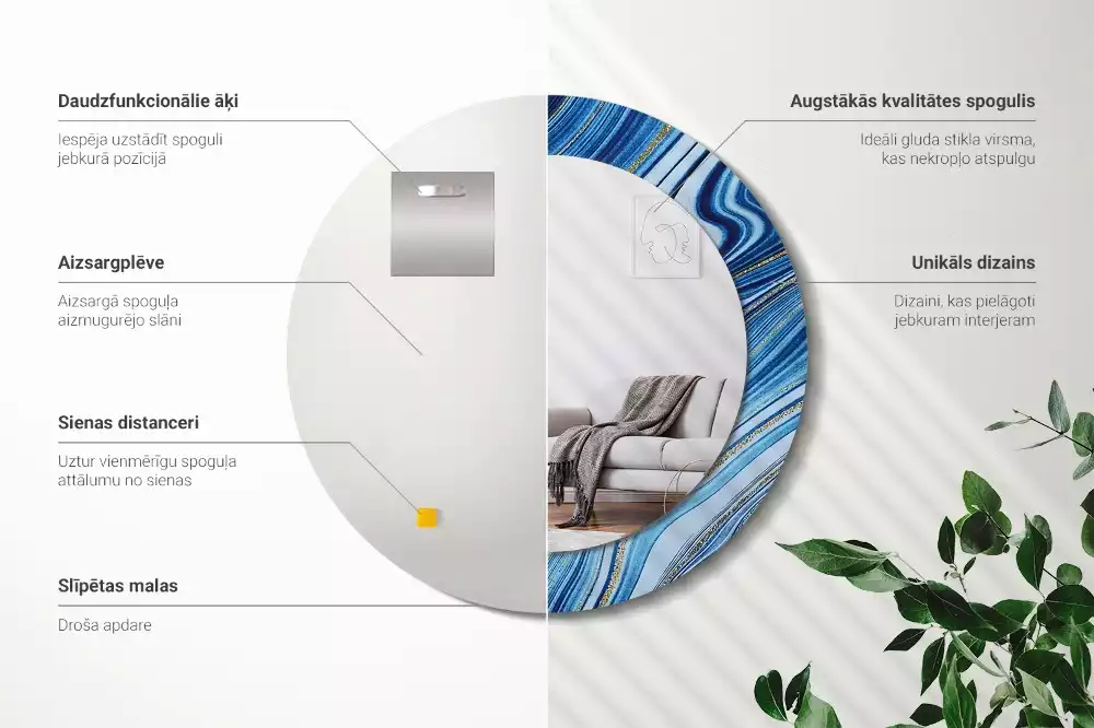 Oglindă rotundă ramă cu imprimeu Râu de marmură