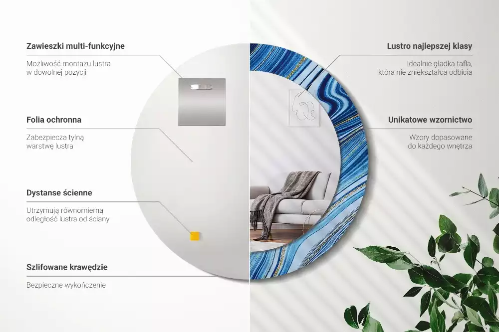 Oglindă rotundă ramă cu imprimeu Râu de marmură