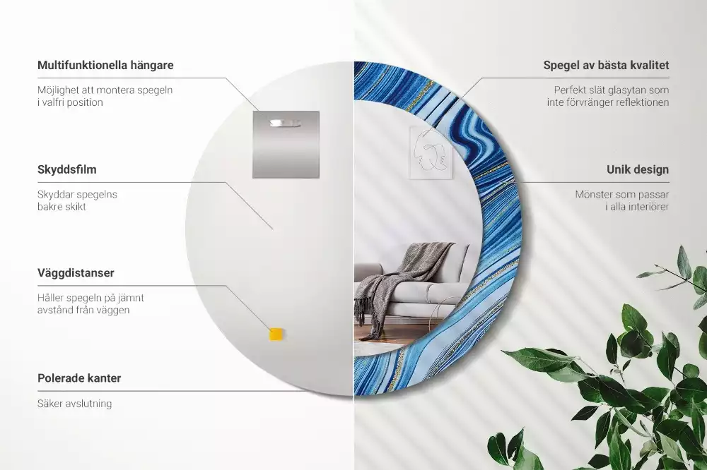 Oglindă rotundă ramă cu imprimeu Râu de marmură