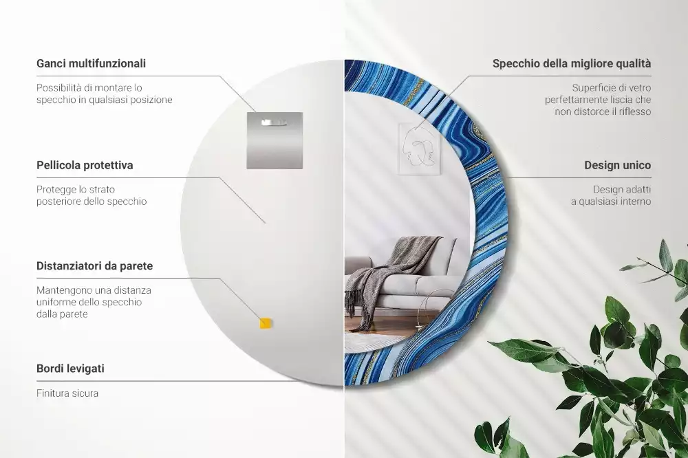 Oglindă rotundă ramă cu imprimeu Râu de marmură